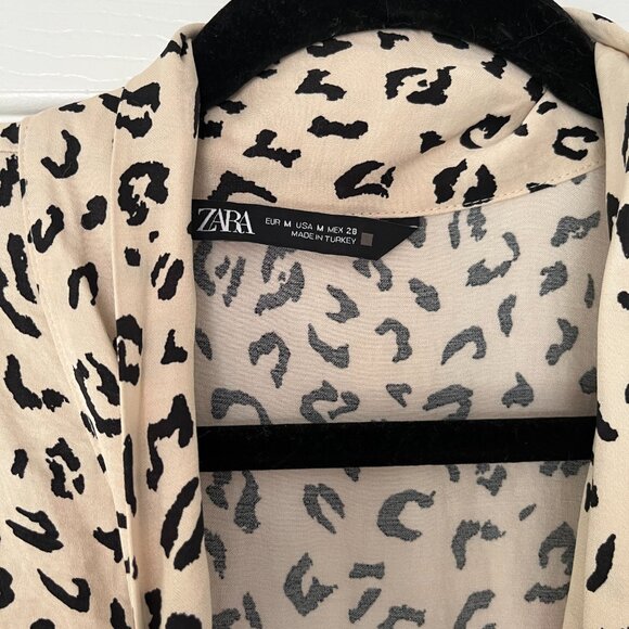 ZARA Oversized Leopard Animal Print Satin Tie Neck Blouse Top Shirt Sz M - Picture 2 of 10
